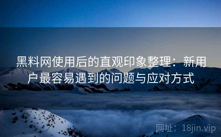 黑料网使用后的直观印象整理：新用户最容易遇到的问题与应对方式